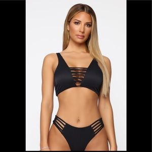FASHION NOVA DON’T SPLASH LACE UP BIKINI SZ S BLK